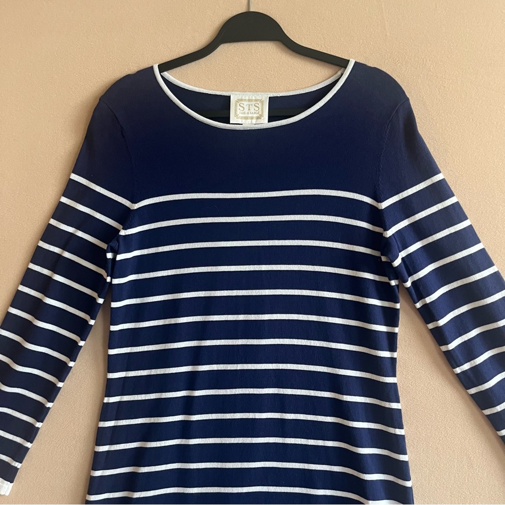 Sail to Sable NEW Navy White Striped Shift Dress Long Sleeve Nautical Coastal M - Picture 3 of 12